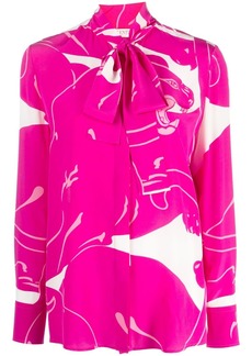 Valentino Panther-print silk blouse