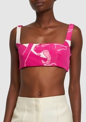 Valentino Panther Printed Silk Faille Crop Top