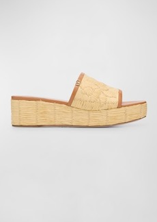 Valentino Raffia Leather Platform Slide Sandals