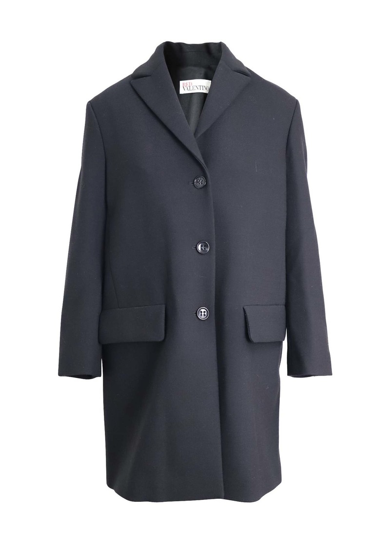 Red Valentino Single-Breasted Coat in Black Cotton