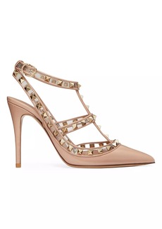Valentino Rockstud Pumps In Patent Leather And Polymeric Material With Straps 100 MM