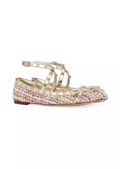 Valentino Rockstud Tweed Ballerina Flats