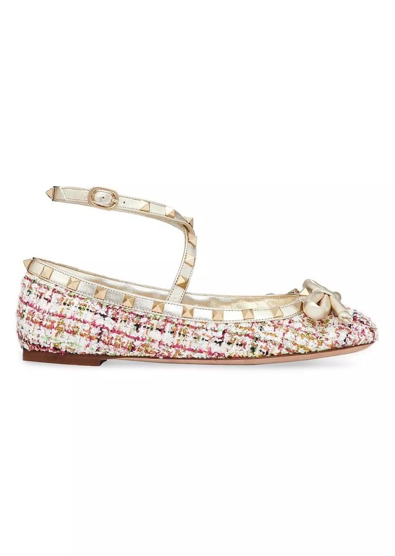 Valentino Rockstud Tweed Ballerina Flats