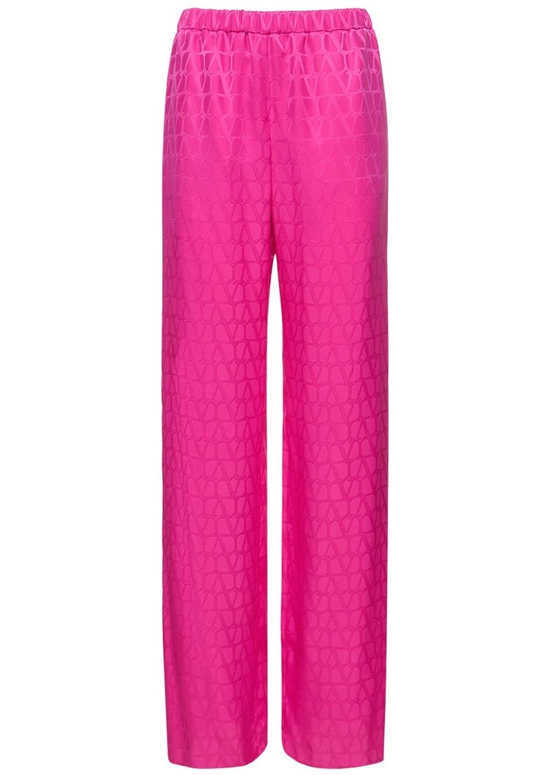 Valentino Silk Jacquard Logo Straight Pants