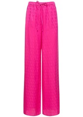 Valentino Silk Satin Logo Jacquard Wide Pants