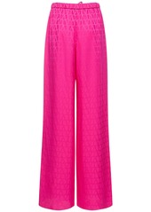 Valentino Silk Satin Logo Jacquard Wide Pants