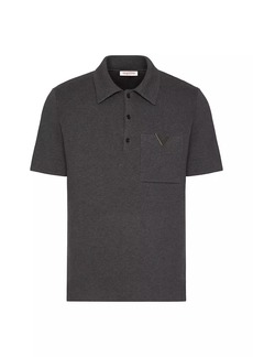 Valentino Stretch Cotton Polo Shirt with Metallic V Detail