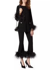 Valentino Stretched Viscose Pants With Feathers