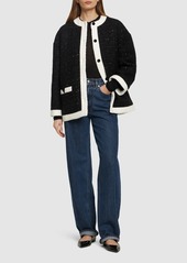 Valentino Tweed Lurex Caban Collarless Jacket