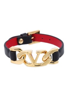 Valentino V Logo & Chain Leather Bracelet