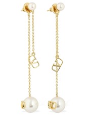 Valentino V Logo & Faux Pearl Pendant Earrings