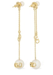 Valentino V Logo & Faux Pearl Pendant Earrings