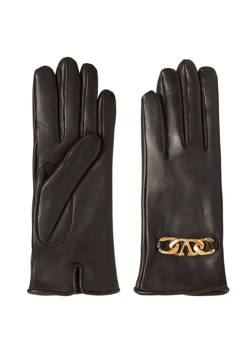 Valentino V Logo Chain Smooth Leather Gloves