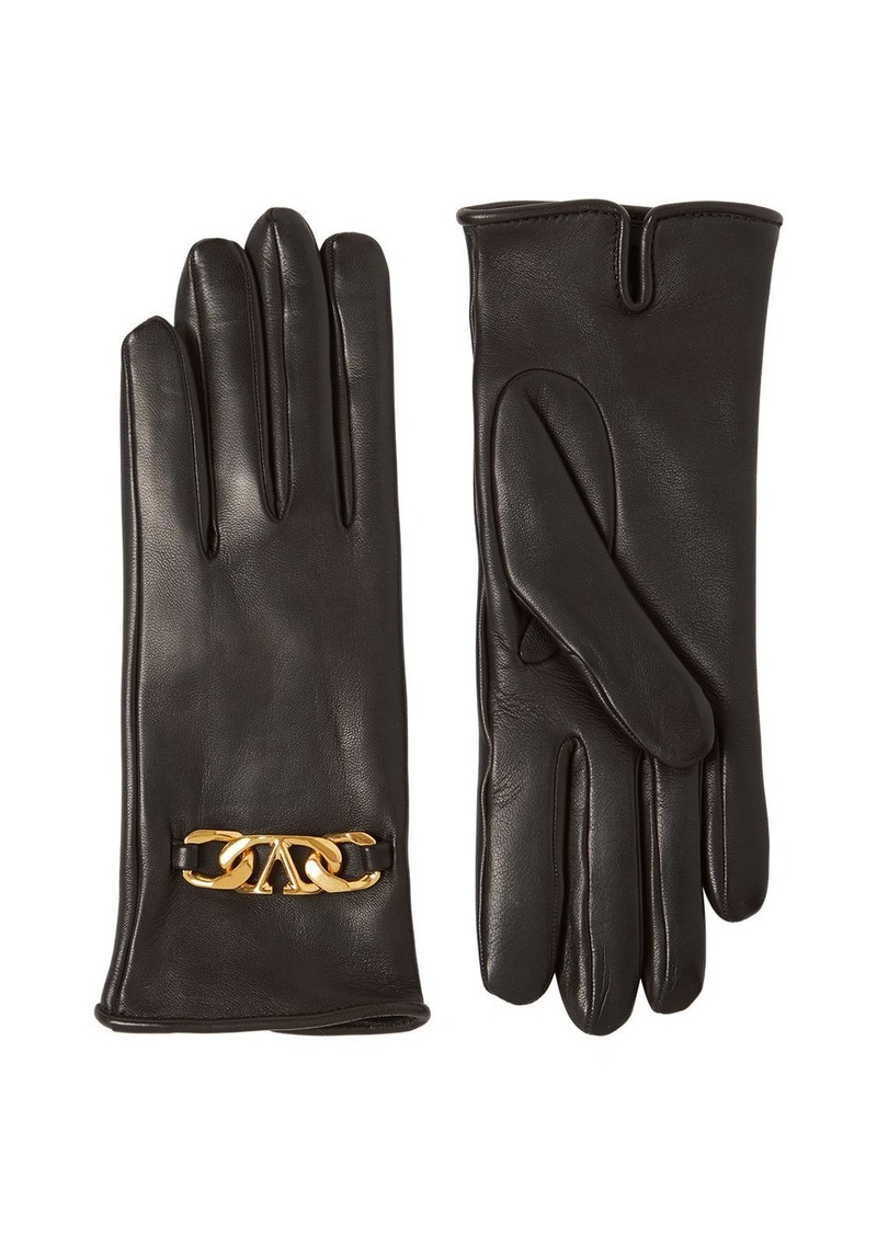 Valentino V Logo Chain Smooth Leather Gloves
