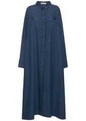 Valentino V Logo Denim Chambray Long Shirt Dress