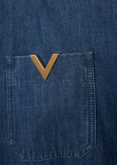 Valentino V Logo Denim Chambray Long Shirt Dress