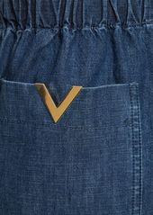 Valentino V Logo Denim Chambray Mini Shorts