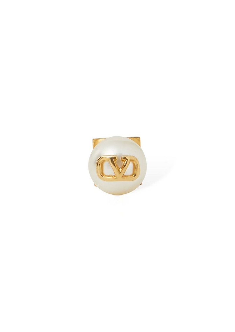 Valentino V Logo Faux Pearl Mono Earring