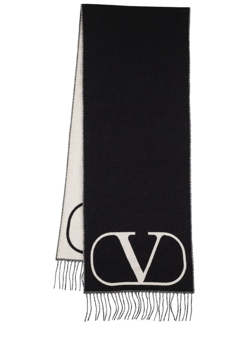 Valentino V Logo Intarsia Wool & Cashmere Scarf