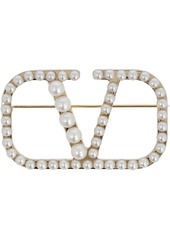 Valentino V Logo Signature Faux Pearl Brooch