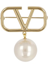 Valentino V Logo Signature Faux Pearl Brooch