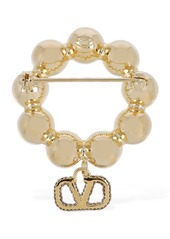 Valentino V Logo Signature Faux Pearl Brooch