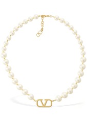 Valentino V Logo Signature Faux Pearl Necklace