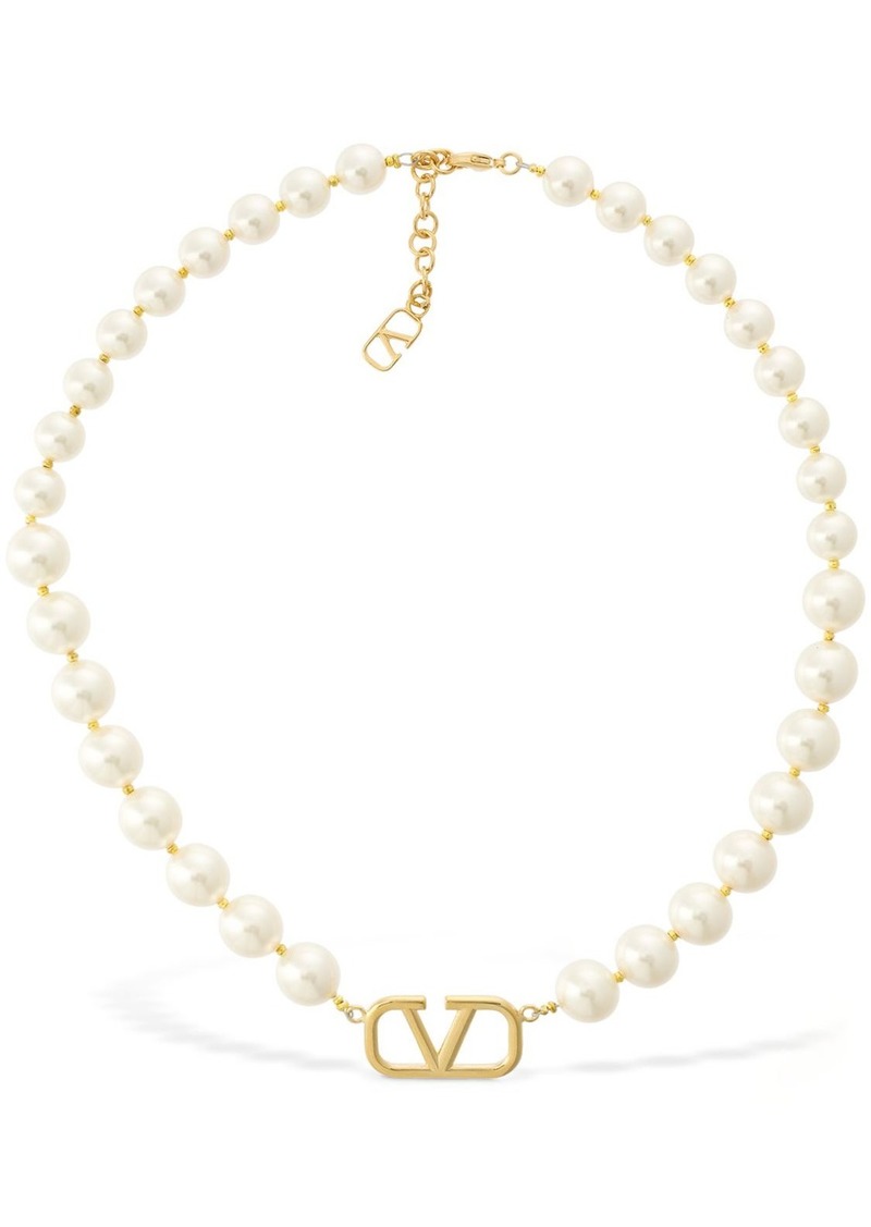 Valentino V Logo Signature Faux Pearl Necklace