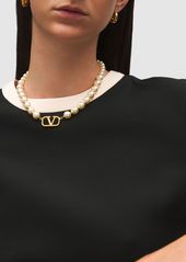 Valentino V Logo Signature Faux Pearl Necklace