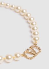 Valentino V Logo Signature Faux Pearl Necklace