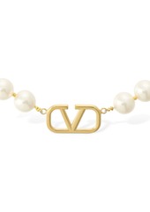 Valentino V Logo Signature Faux Pearl Necklace