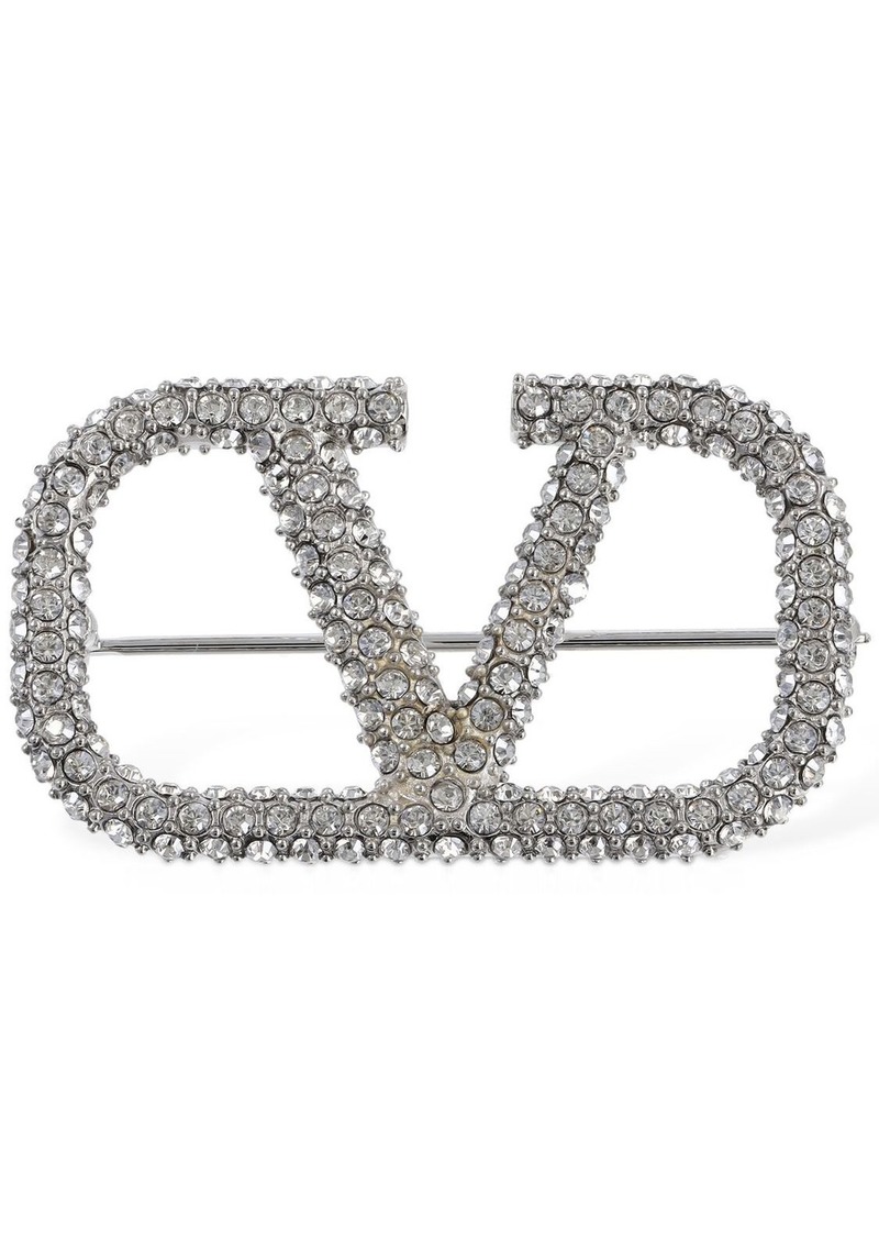 Valentino V Logo Signature Strass Brooch