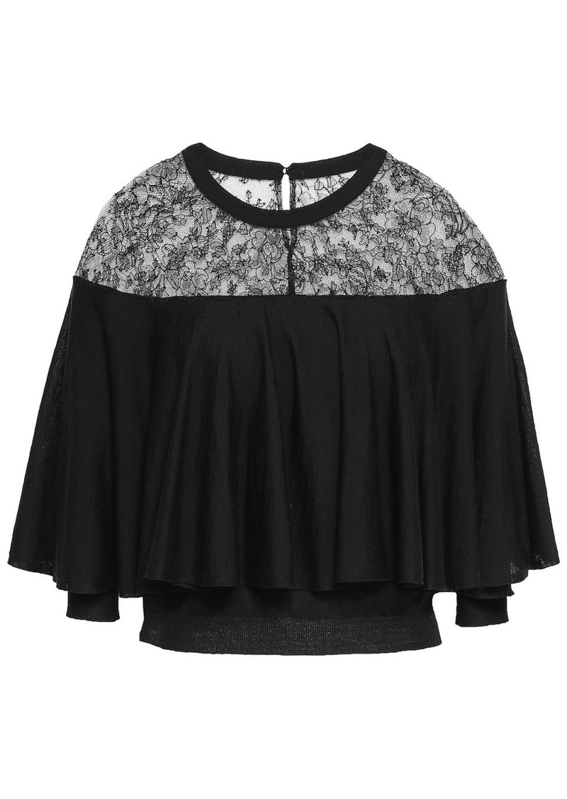 Valentino Garavani - Layered Chantilly lace and wool blouse - Black - L