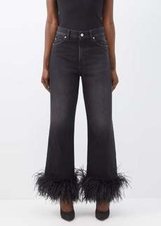 Valentino Garavani - Detachable Ostrich-feather Cuff Cropped Jeans - Womens - Black