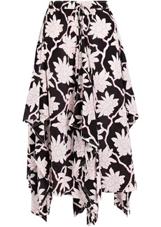 Valentino Garavani - Draped floral-print silk crepe de chine midi skirt - Black - IT 40