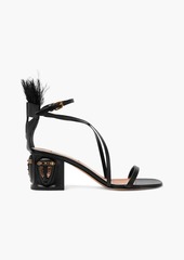 Valentino Garavani - Feather-embellished leather sandals - Black - EU 36