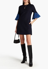 Valentino Garavani - Guipure lace-trimmed wool and silk-blend crepe mini dress - Blue - IT 42