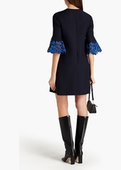 Valentino Garavani - Guipure lace-trimmed wool and silk-blend crepe mini dress - Blue - IT 42