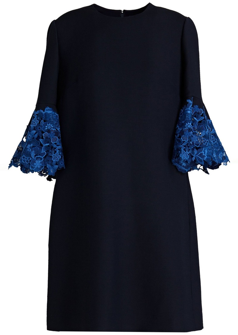 Valentino Garavani - Guipure lace-trimmed wool and silk-blend crepe mini dress - Blue - IT 42