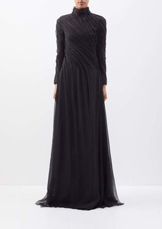 Valentino Garavani - High-neck Ruched Silk-chiffon Gown - Womens - Black - 40 IT