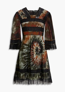 Valentino Garavani - Lace-paneled tie-dyed cotton-voile mini dress - Green - IT 40