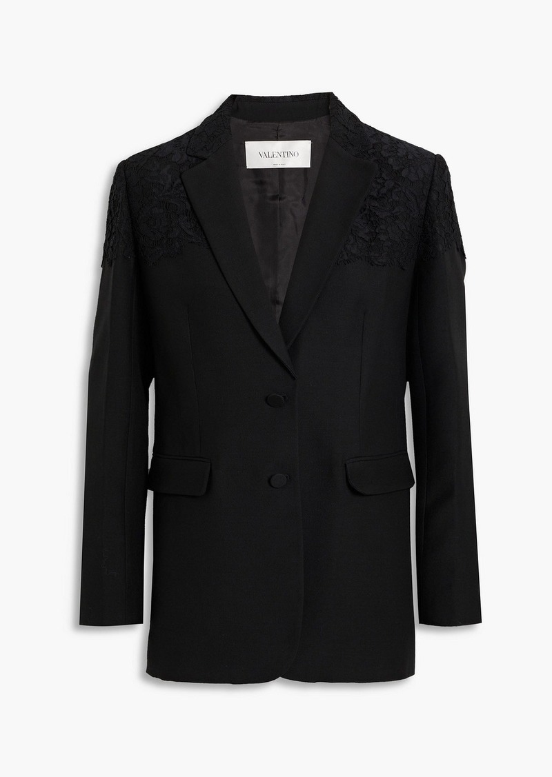 Valentino Garavani - Lace-paneled wool and silk-blend crepe blazer - Black - IT 40
