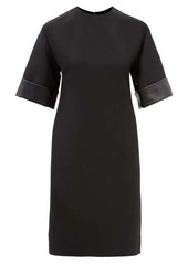 Valentino - Leather-trim Wool Blend-crepe Dress - Womens - Black