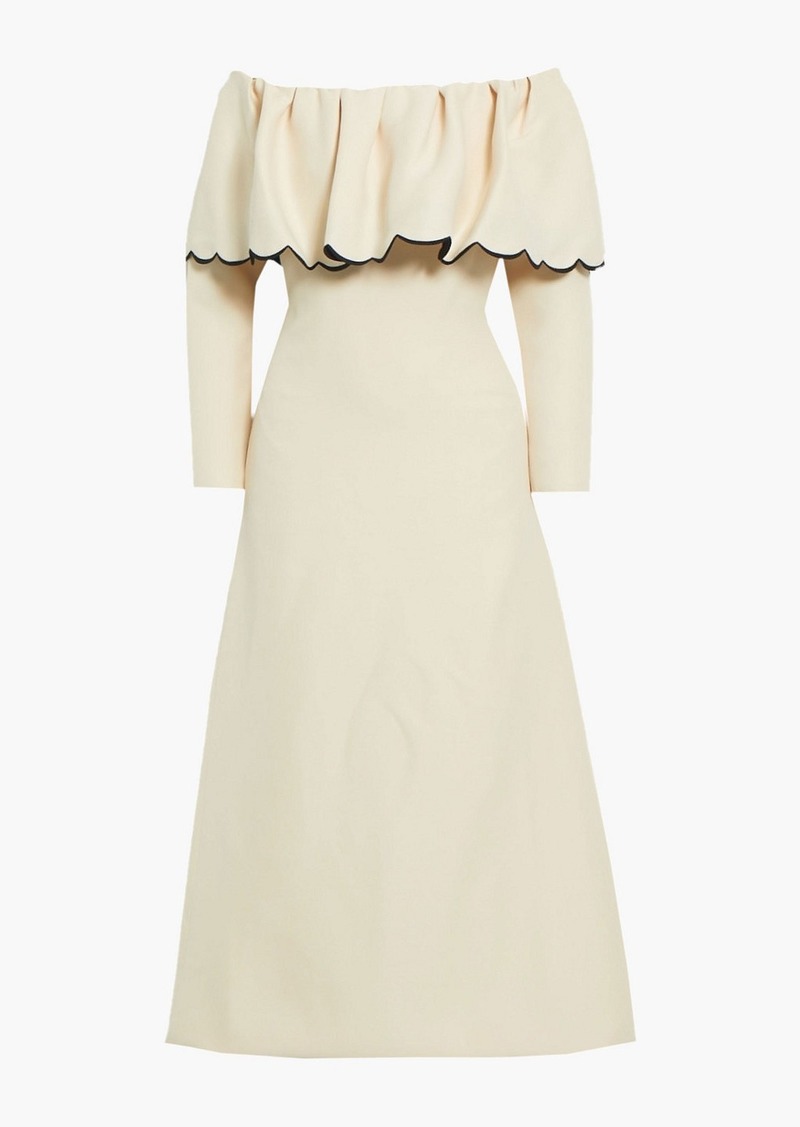 Valentino Garavani - Off-the-shoulder silk and wool-blend maxi dress - Neutral - IT 38