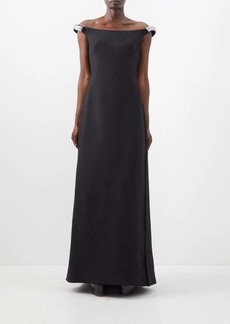 Valentino Garavani - Off-the-shoulder Wool-blend Gown - Womens - Black