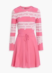 Valentino Garavani - Pintucked Leavers lace-paneled silk-crepe mini dress - Pink - IT 38