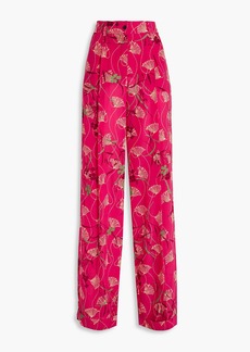Valentino - Pleated printed silk crepe de chine wide-leg pants - Pink - IT 40