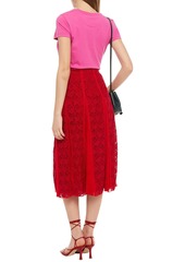 Valentino Garavani - Pleated silk-chiffon and guipure lace midi skirt - Red - IT 36