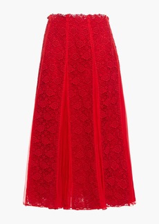 Valentino Garavani - Pleated silk-chiffon and guipure lace midi skirt - Red - IT 36