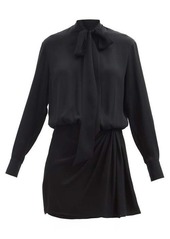 Valentino - Pussy-bow Silk-georgette Mini Dress - Womens - Black